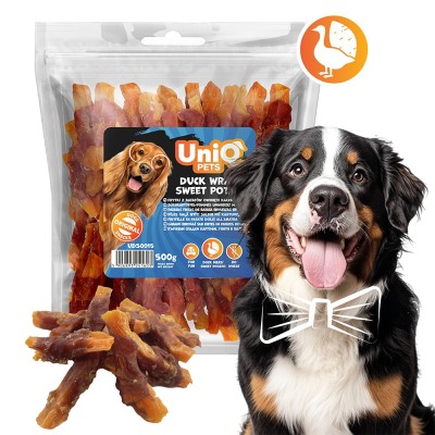 Uniq 500gr Λιχουδιά για Σκύλους Στικς Γλυκοπατάτας Τυλιγμένα με Πάπια