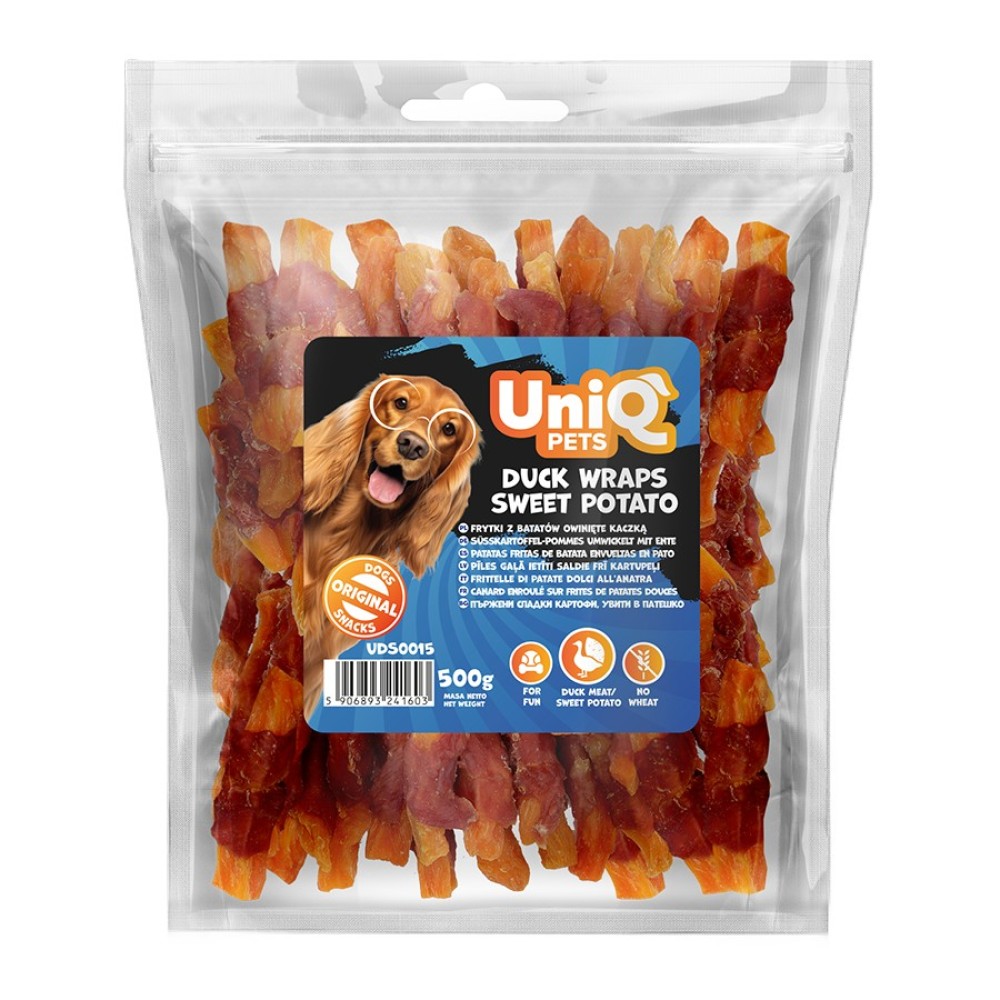 Uniq 500gr Λιχουδιά για Σκύλους Στικς Γλυκοπατάτας Τυλιγμένα με Πάπια