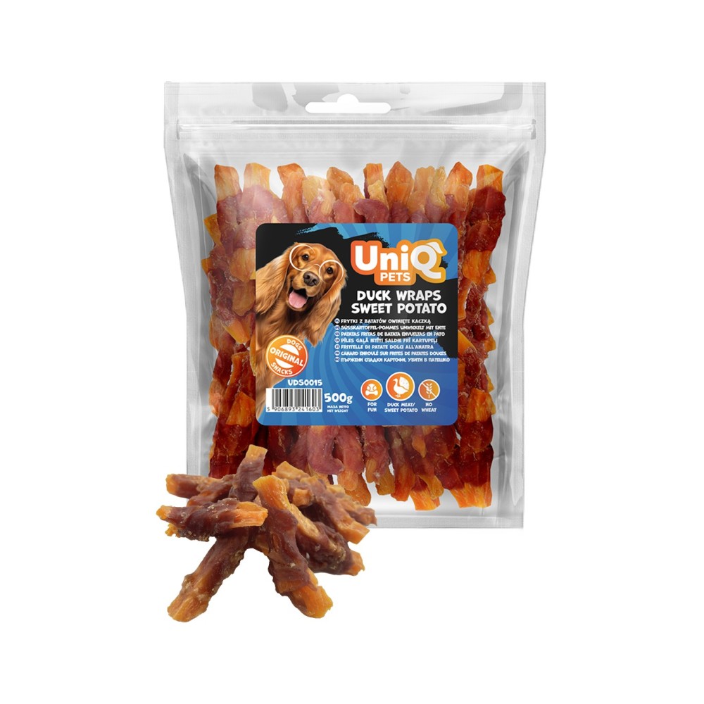 Uniq 500gr Λιχουδιά για Σκύλους Στικς Γλυκοπατάτας Τυλιγμένα με Πάπια