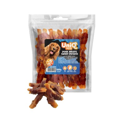 Uniq 500gr Λιχουδιά για Σκύλους Στικς Γλυκοπατάτας Τυλιγμένα με Πάπια