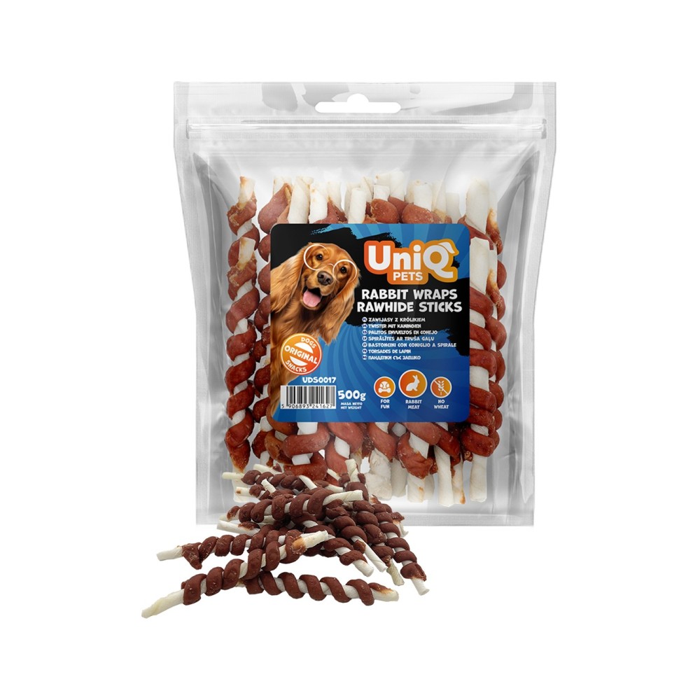 Uniq 500gr Λιχουδιά για Σκύλους Στικς από Δέρμα Τυλιγμένα με Κουνέλι