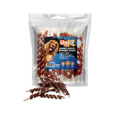 Uniq 500gr Λιχουδιά για Σκύλους Στικς από Δέρμα Τυλιγμένα με Κουνέλι