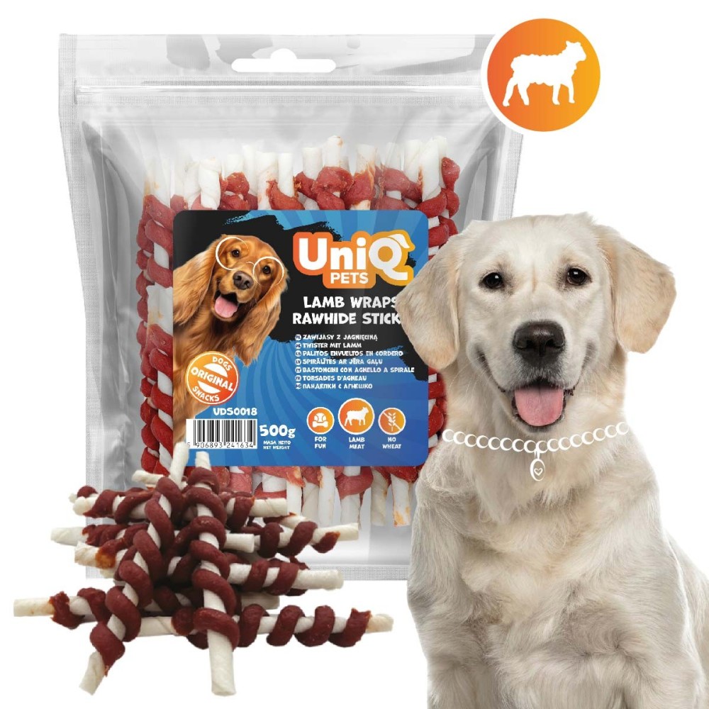 Uniq 500gr Λιχουδιά για Σκύλους Στικς από Δέρμα Τυλιγμένα με Αρνί