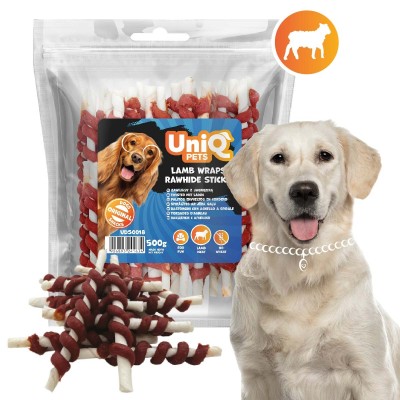 Uniq 500gr Λιχουδιά για Σκύλους Στικς από Δέρμα Τυλιγμένα με Αρνί