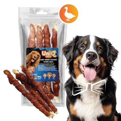 Uniq 320gr Λιχουδιά για Σκύλους Στικς από Δέρμα Τυλιγμένα με Πάπια 28εκ