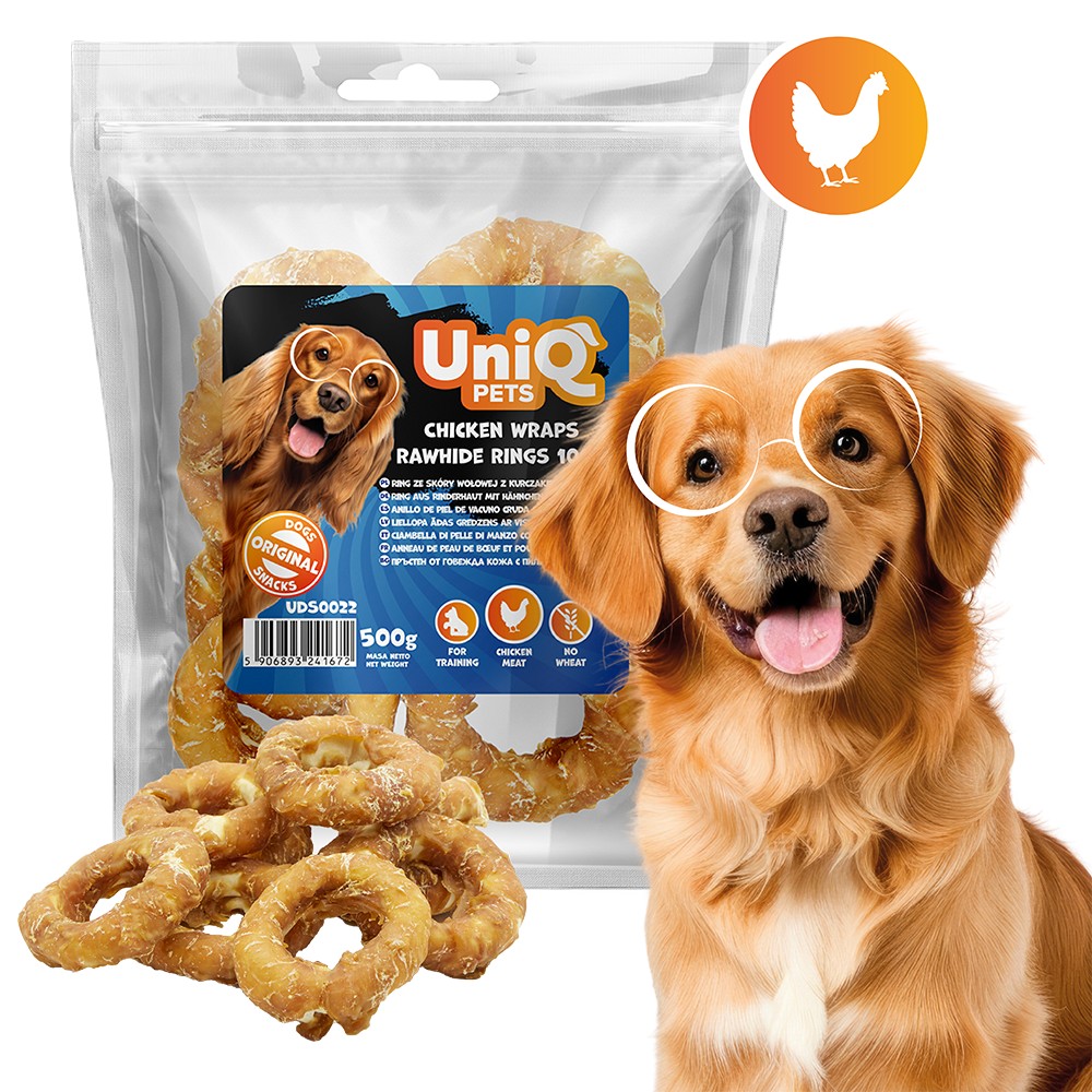 Uniq 500gr Λιχουδιά για Σκύλους Δαχτυλίδια από Δέρμα Τυλιγμένα με Κοτόπουλο 10εκ