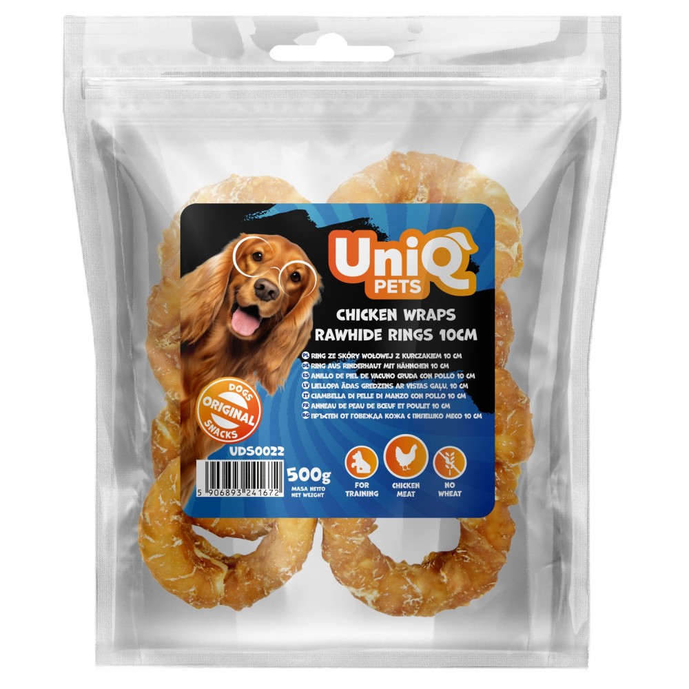 Uniq 500gr Λιχουδιά για Σκύλους Δαχτυλίδια από Δέρμα Τυλιγμένα με Κοτόπουλο 10εκ