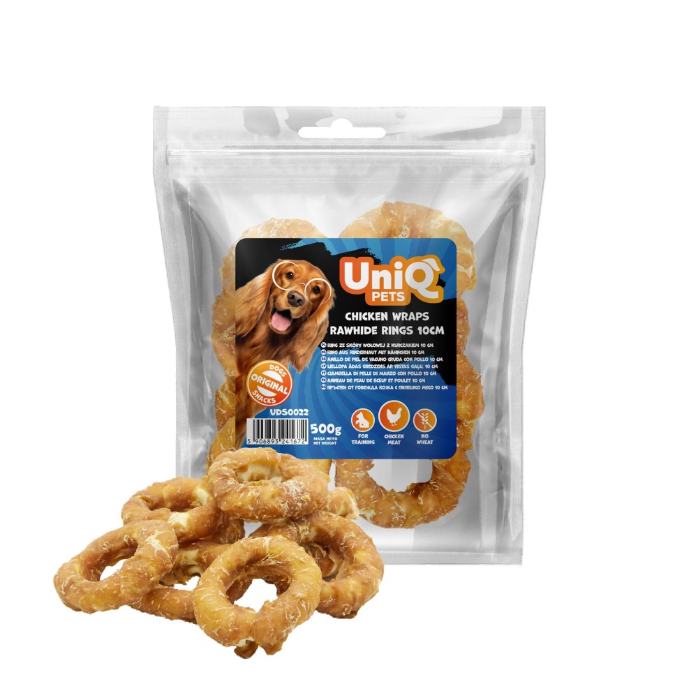 Uniq 500gr Λιχουδιά για Σκύλους Δαχτυλίδια από Δέρμα Τυλιγμένα με Κοτόπουλο 10εκ