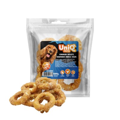 Uniq 500gr Λιχουδιά για Σκύλους Δαχτυλίδια από Δέρμα Τυλιγμένα με Κοτόπουλο 10εκ