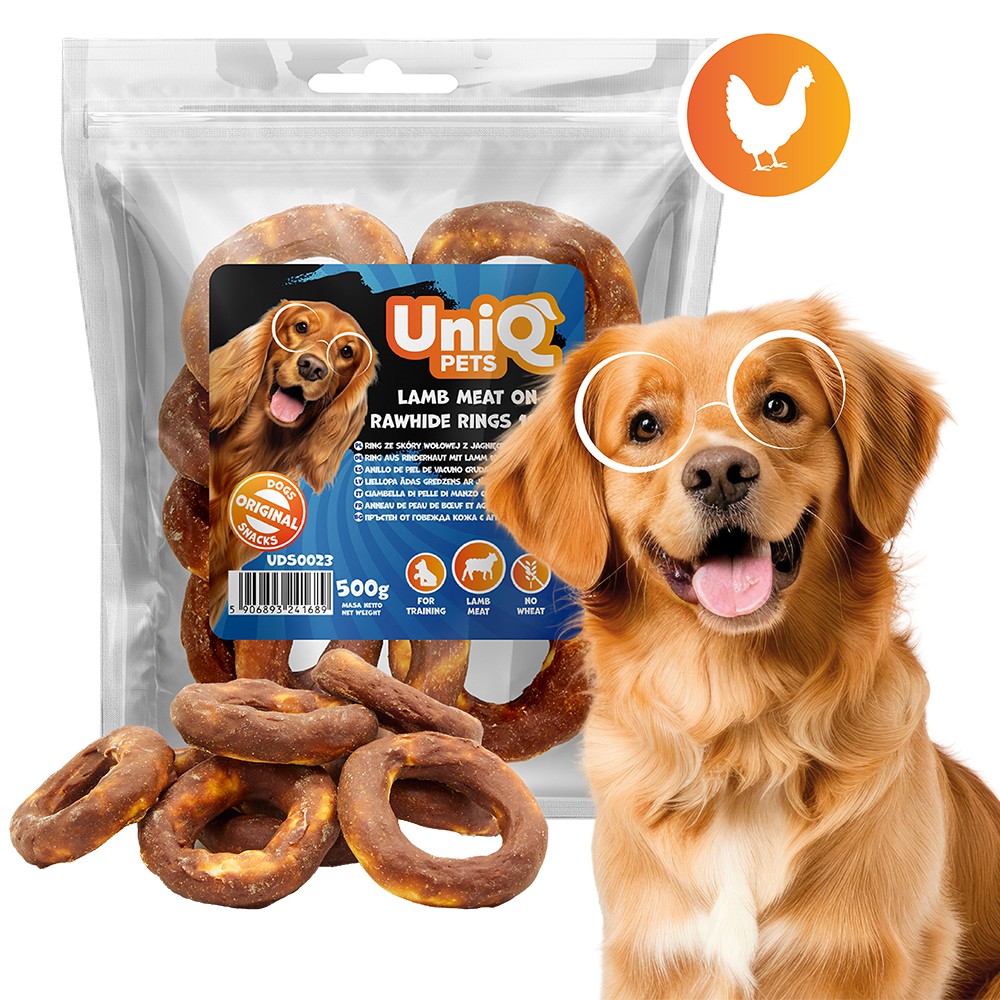 Uniq 500gr Λιχουδιά για Σκύλους Δαχτυλίδια από Δέρμα Τυλιγμένα με Αρνί 10εκ