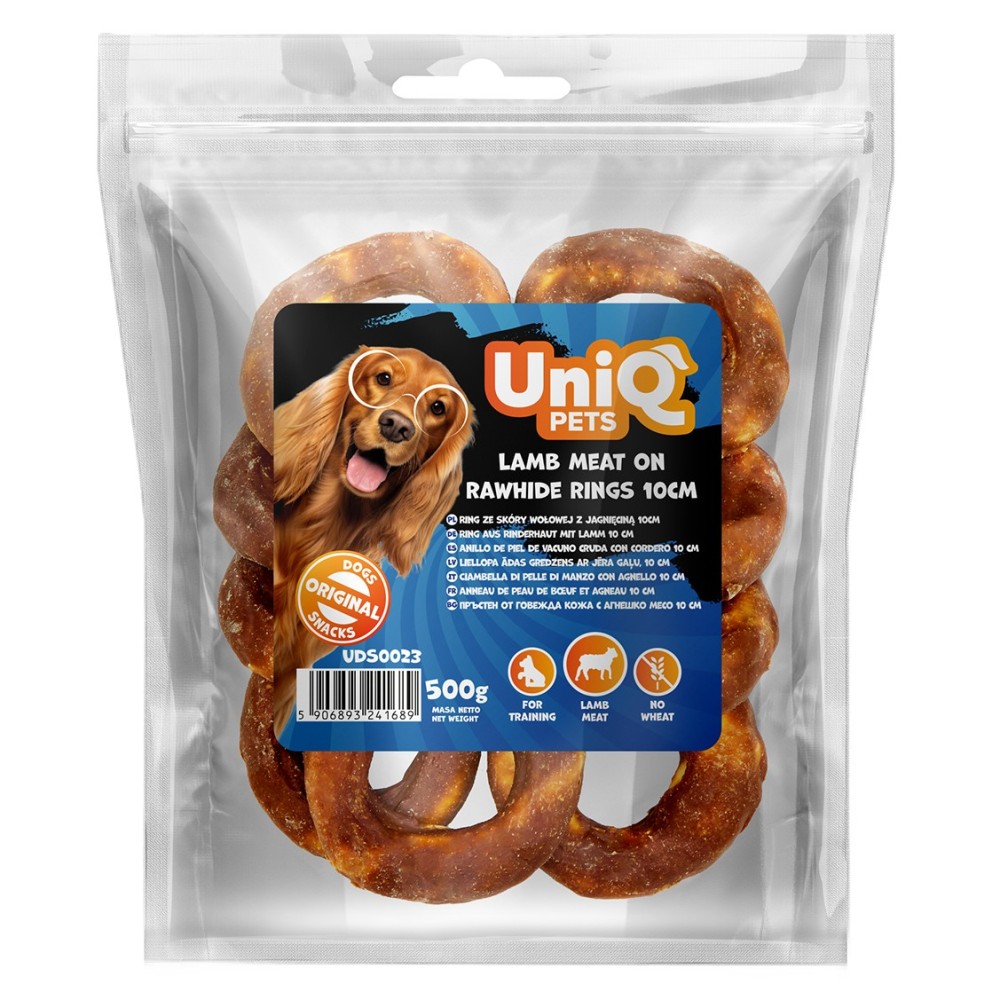 Uniq 500gr Λιχουδιά για Σκύλους Δαχτυλίδια από Δέρμα Τυλιγμένα με Αρνί 10εκ
