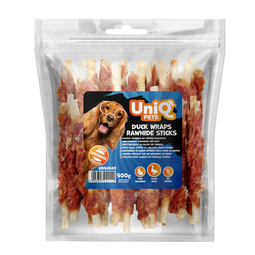 Uniq 500gr Λιχουδιά για Σκύλους Στικς με Δέρμα Τυλιγμένο με Πάπια