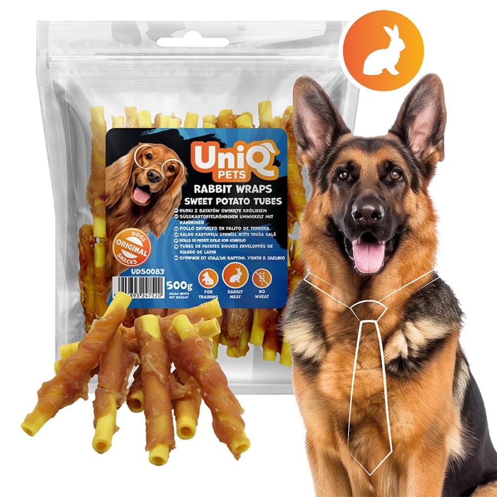 Uniq 500gr Λιχουδιά για Σκύλους Σωλήνες Γλυκοπατάτας Τυλιγμένοι με Κουνέλι