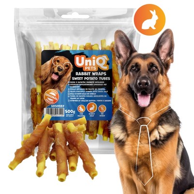 Uniq 500gr Λιχουδιά για Σκύλους Σωλήνες Γλυκοπατάτας Τυλιγμένοι με Κουνέλι