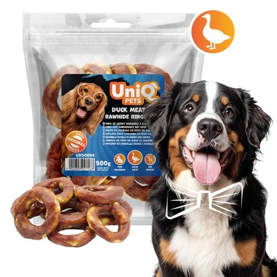 Uniq 500gr Λιχουδιά για Σκύλους Δαχτυλίδια από Δέρμα Τυλιγμένα με Πάπια