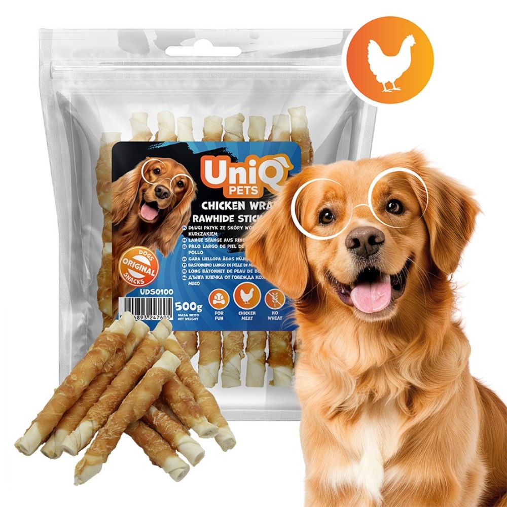 Uniq 500gr Λιχουδιά για Σκύλους Στικς από Δέρμα Κοτόπουλου Τυλιγμένα με Κοτόπουλο