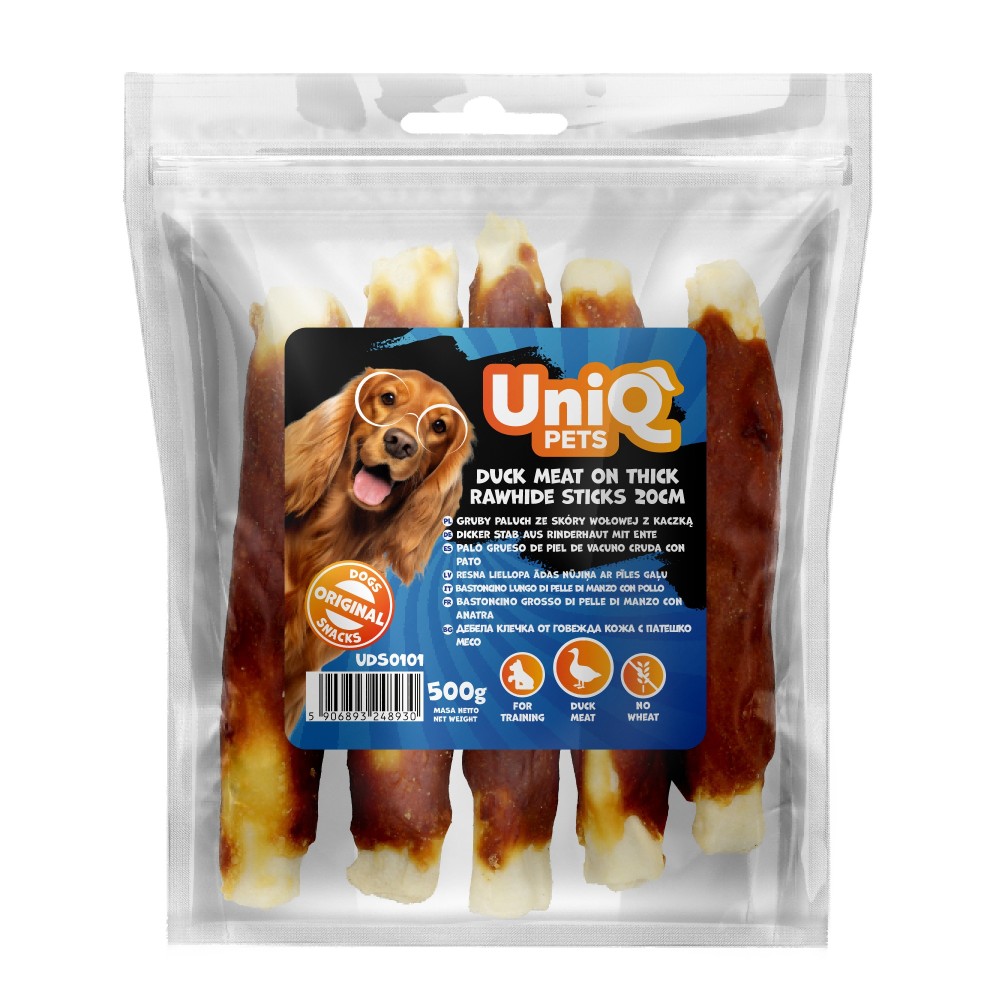 Uniq 500gr Λιχουδιά για Σκύλους Στικς από Χοντρό Δέρμα Τυλιγμένα με Πάπια