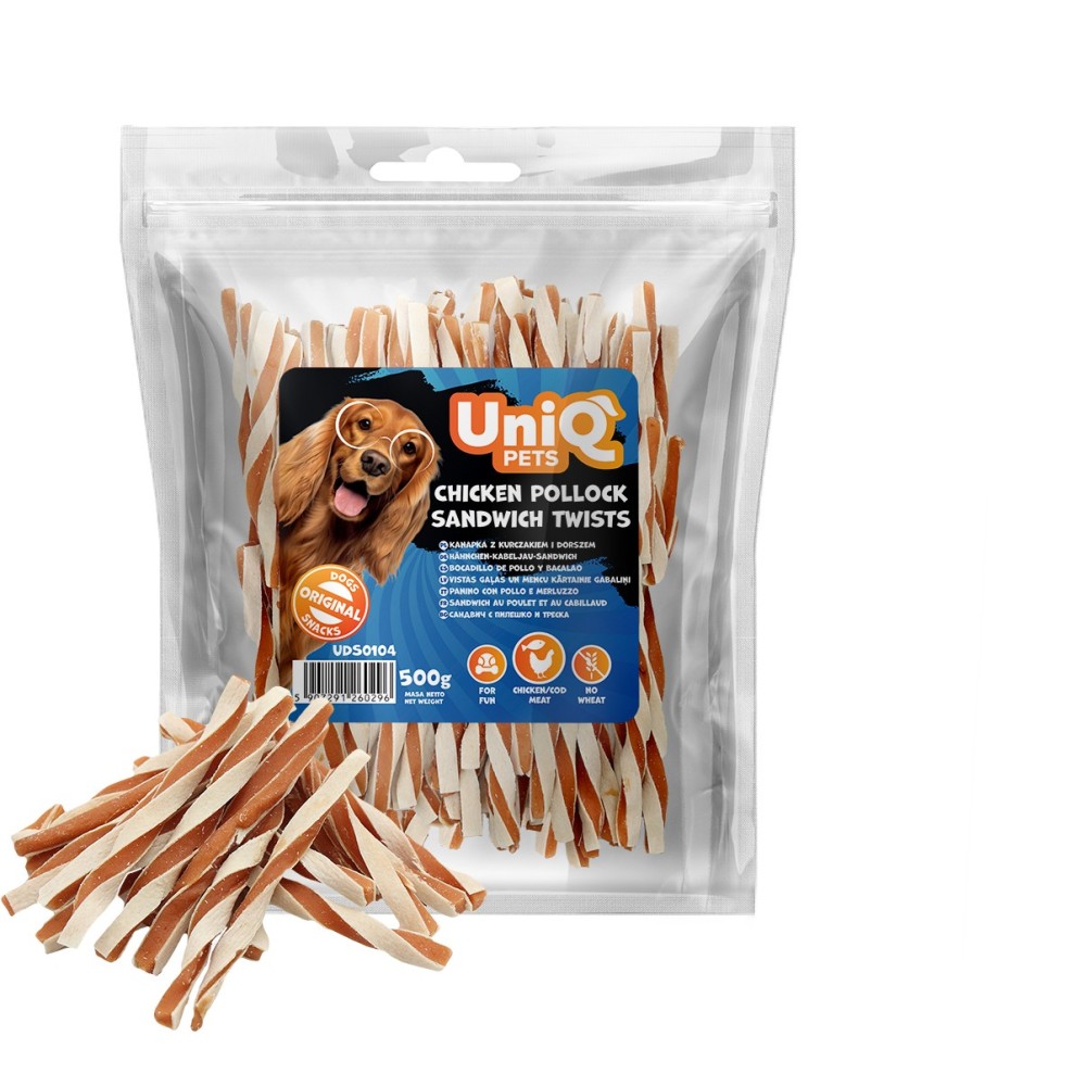 Uniq 500gr Λιχουδιά για Σκύλους Στριφτά Κομμάτια με Κοτόπουλο και Πόλλοκ