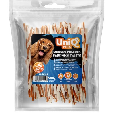 Uniq 500gr Λιχουδιά για Σκύλους Στριφτά Κομμάτια με Κοτόπουλο και Πόλλοκ
