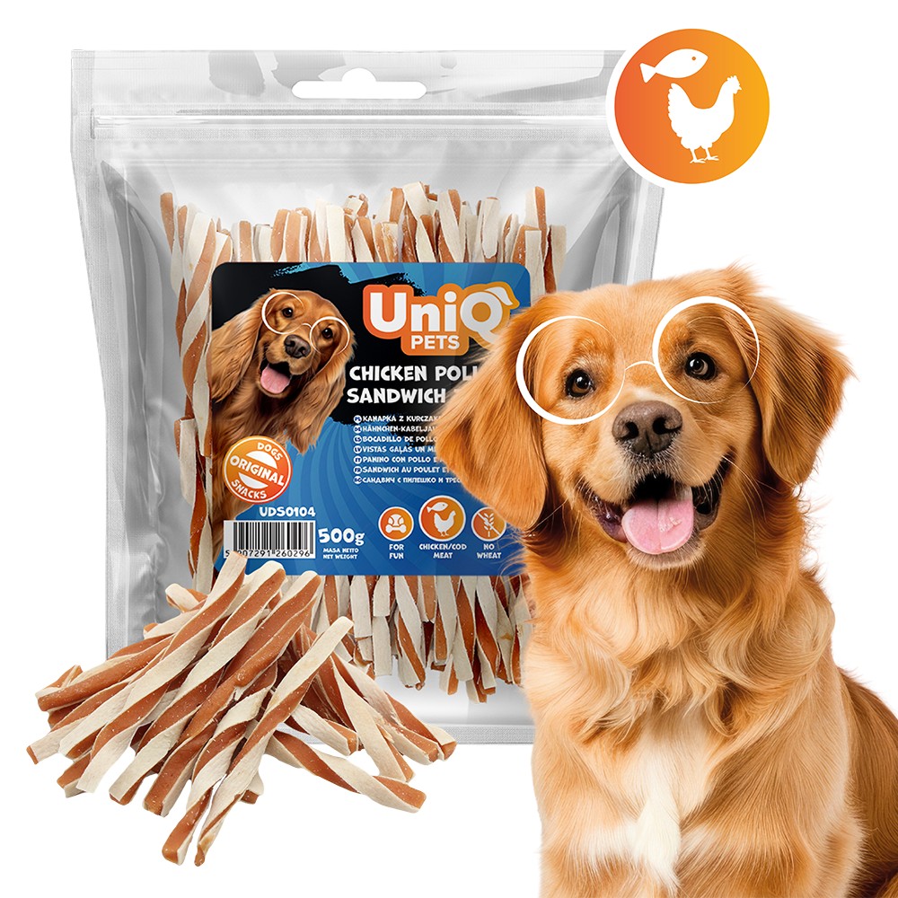 Uniq 500gr Λιχουδιά για Σκύλους Στριφτά Κομμάτια με Κοτόπουλο και Πόλλοκ
