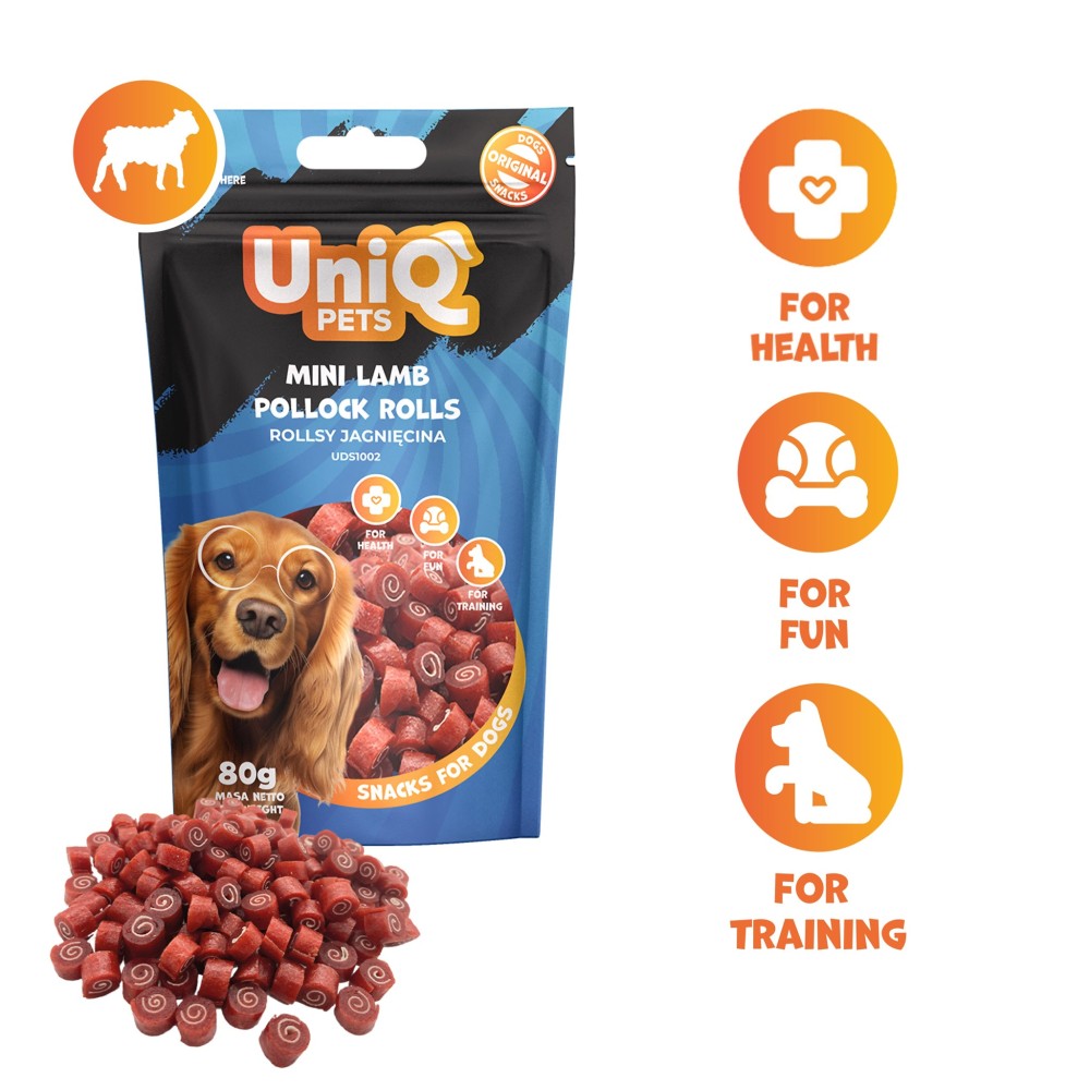 Uniq 80gr Λιχουδιά για Σκύλους Μίνι Ρολάκια με Αρνί και Πόλοκ