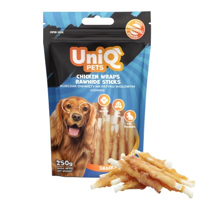 Uniq 250gr Λιχουδιά για Σκύλους Στικς από Δέρμα Κοτόπουλου Τυλιγμένα με Κοτόπουλο