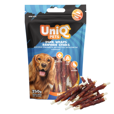 Uniq 250gr Λιχουδιά για Σκύλους Στικς με Δέρμα Τυλιγμένο με Πάπια