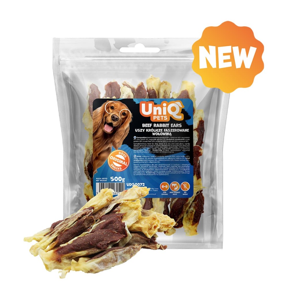 Uniq 500gr Λιχουδιά για Σκύλους Αυτιά Κουνελιού με Μοσχάρι