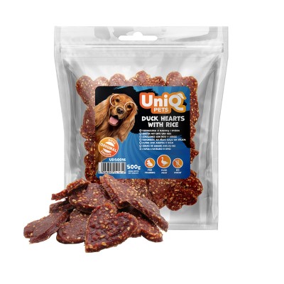 Uniq 500gr Λιχουδιά για Σκύλους Καρδιές Πάπιας με Ρύζι