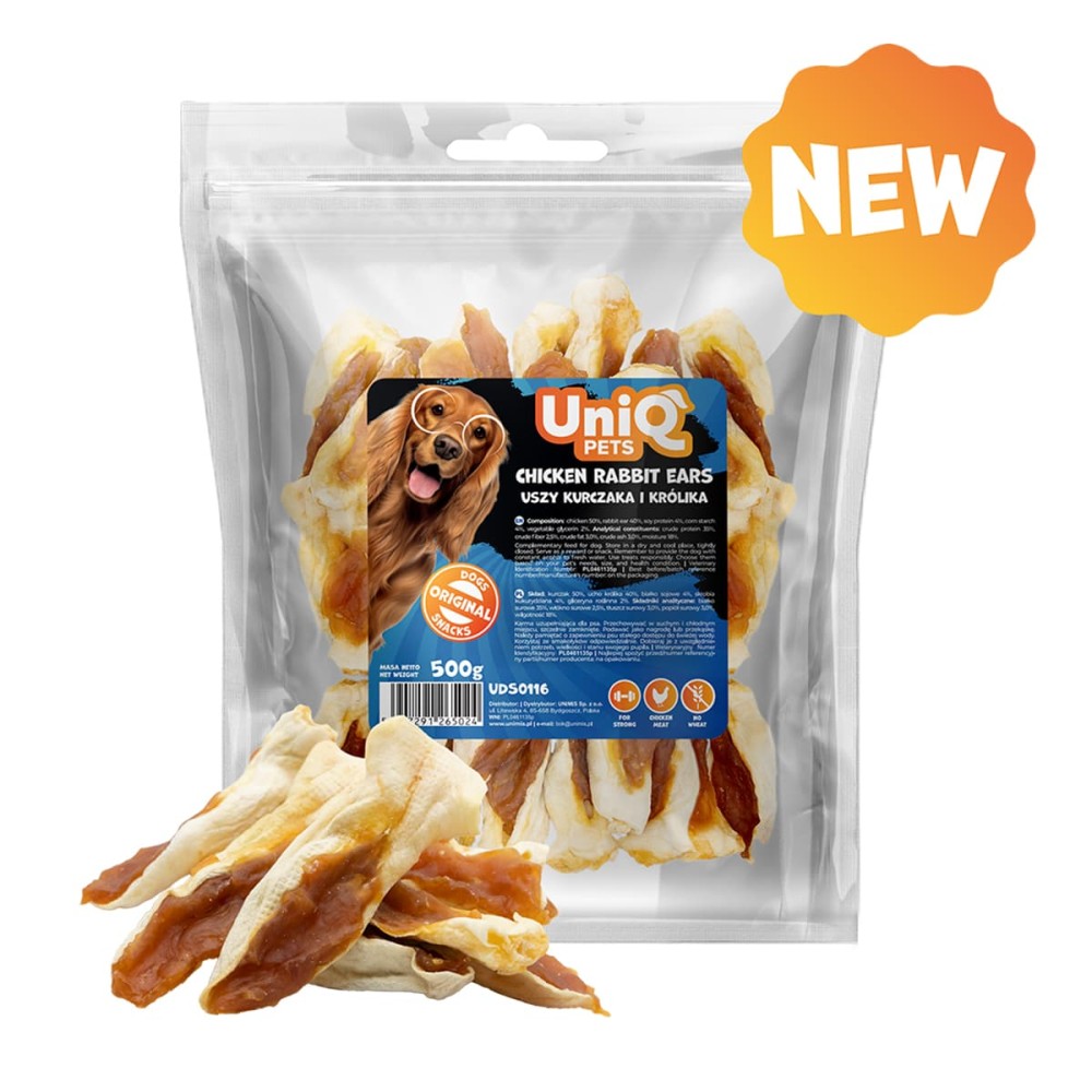 Uniq 500gr Λιχουδιά για Σκύλους Αυτιά Κουνελιού με Κοτόπουλο