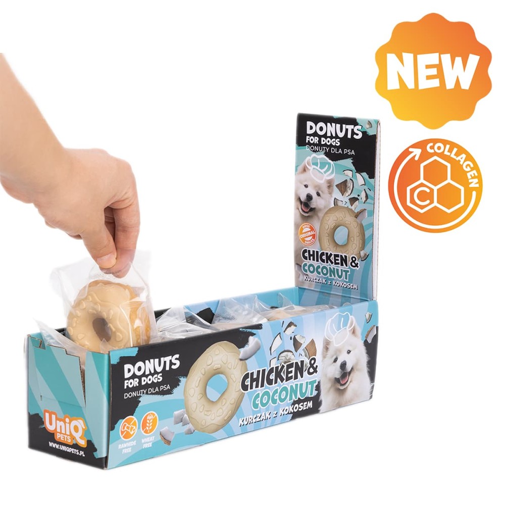 Uniq 50gr Λιχουδιά για Σκύλους Donut Κολλαγόνου με Κοτόπουλο και Καρύδα 7εκ. 10τμχ
