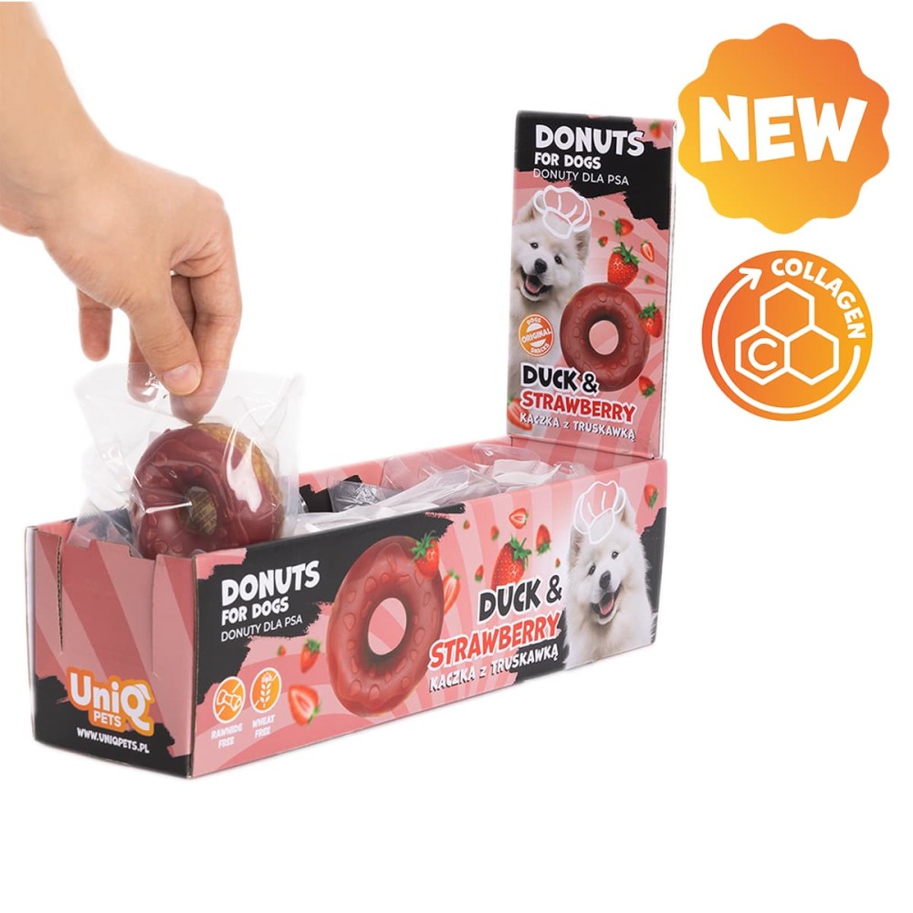 Uniq 50gr Λιχουδιά για Σκύλους Donut Κολλαγόνου με με Πάπια και Φράουλα 7εκ. 10τμχ