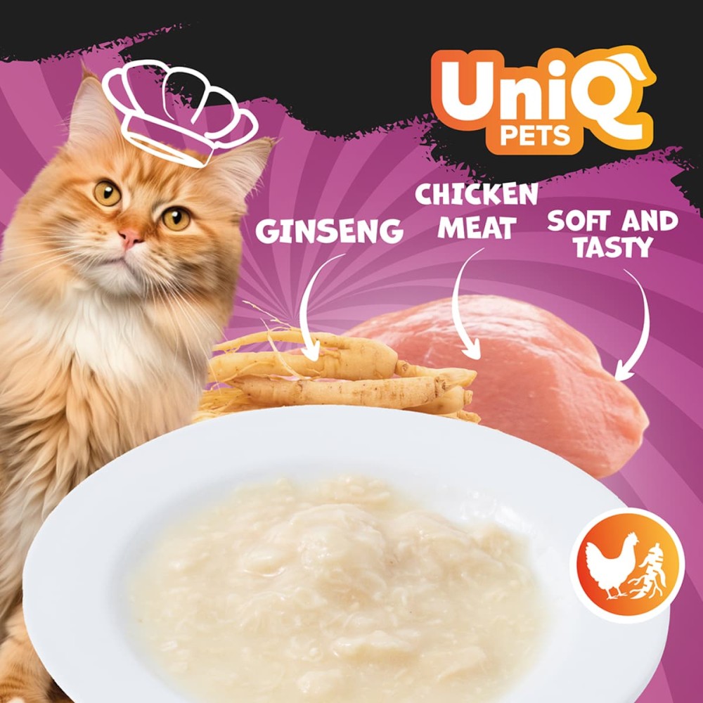 Uniq Yummy Soup 30gr για Γάτες με Κοτόπουλο και Ginseng σε Τασάκι 8τμχ