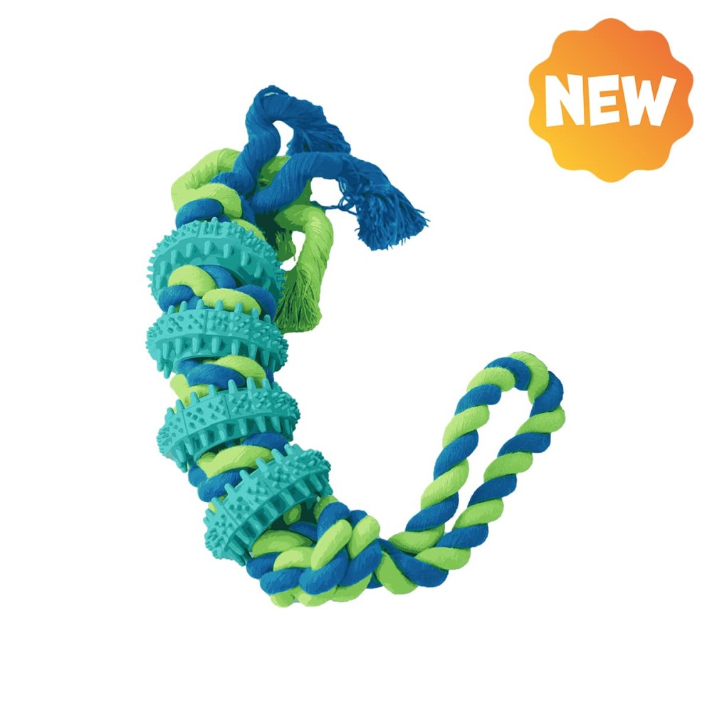 Uniq Παιχνίδι για Σκύλους από Σχοινί και Πλαστικούς Δίσκους Μασητικούς Με Γεύση Μέντα Τυρκουάζ 38εκ.