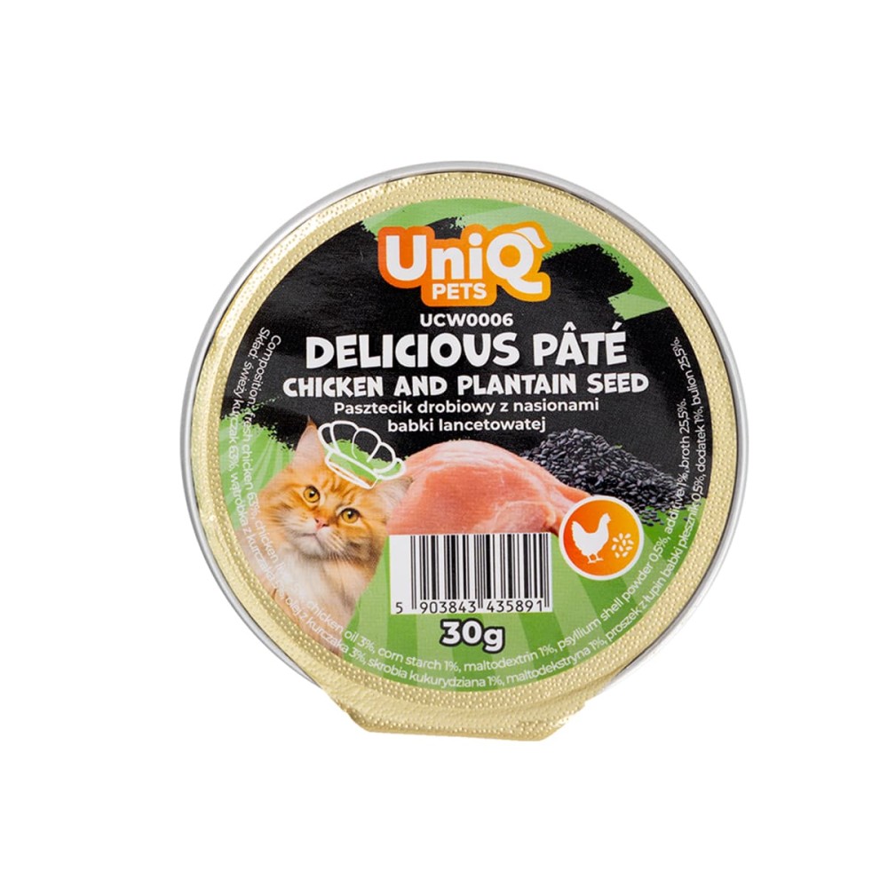 Uniq Delicious Pate 30gr για Γάτες με Κοτόπουλο και Ψύλλιο σε Τασάκι 8τμχ