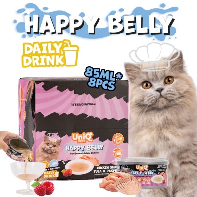 Uniq Daily Drink Happy Belly 85ml για Γάτες με Κοτόπουλο, Τόνο και Raspberry 8τμχ