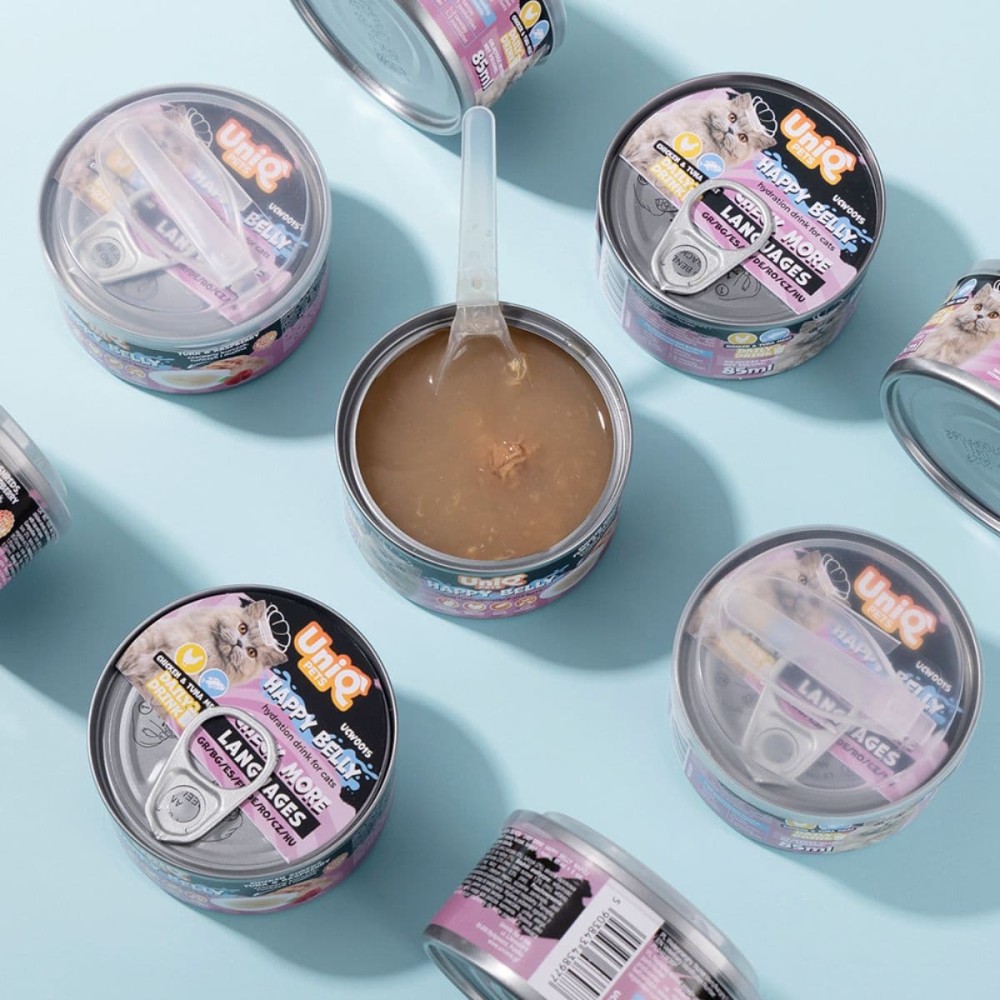 Uniq Daily Drink Happy Belly 85ml για Γάτες με Κοτόπουλο, Τόνο και Raspberry 8τμχ