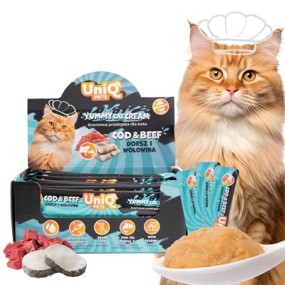 Uniq Yummy Cat Cream 15gr για Γάτες με Μπακαλιάρο και Βοδινό 50τμχ