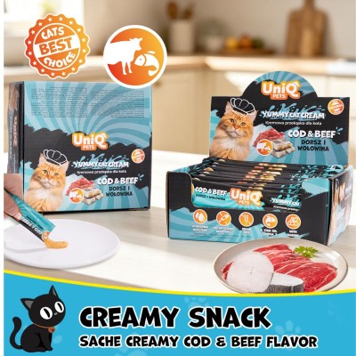 Uniq Yummy Cat Cream 15gr για Γάτες με Μπακαλιάρο και Βοδινό 50τμχ