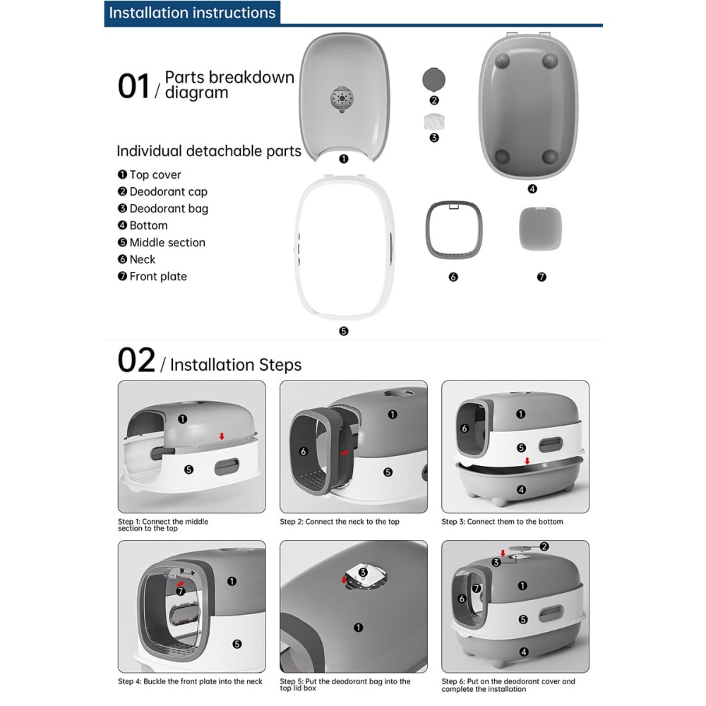 Uniq Τουαλέτα Γάτας Κλειστή με Φτυαράκι Γκρι